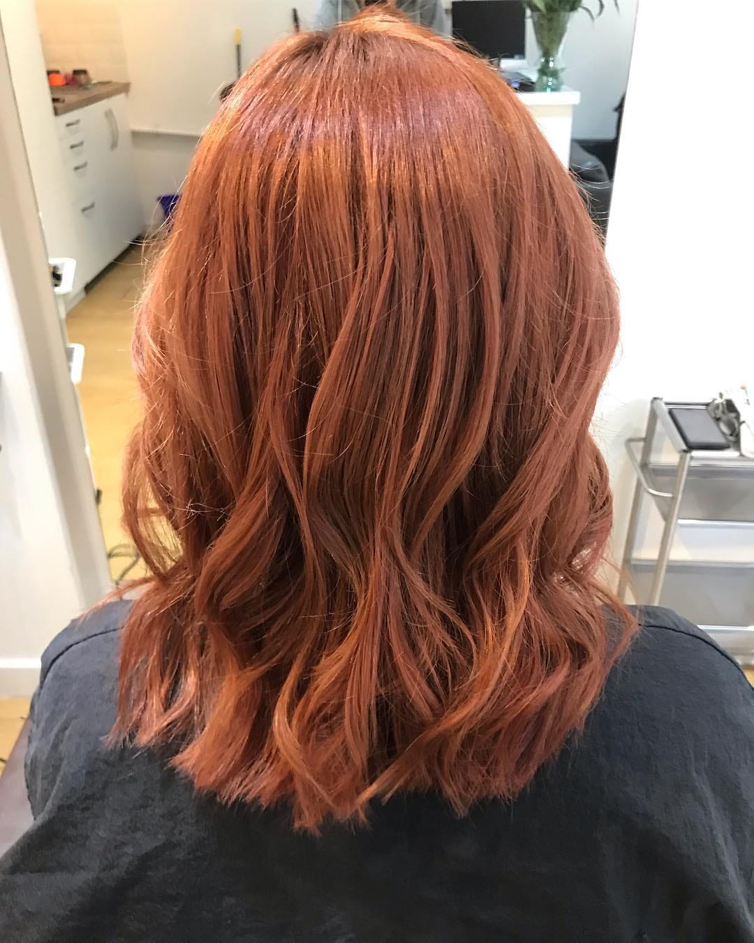 Wavy copper hair styling